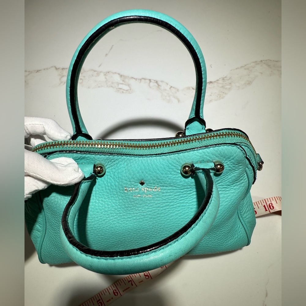 KATE SPADE Leather Crossbody or Handbag, Zipper top, Turquoise Green - Picture 9 of 16